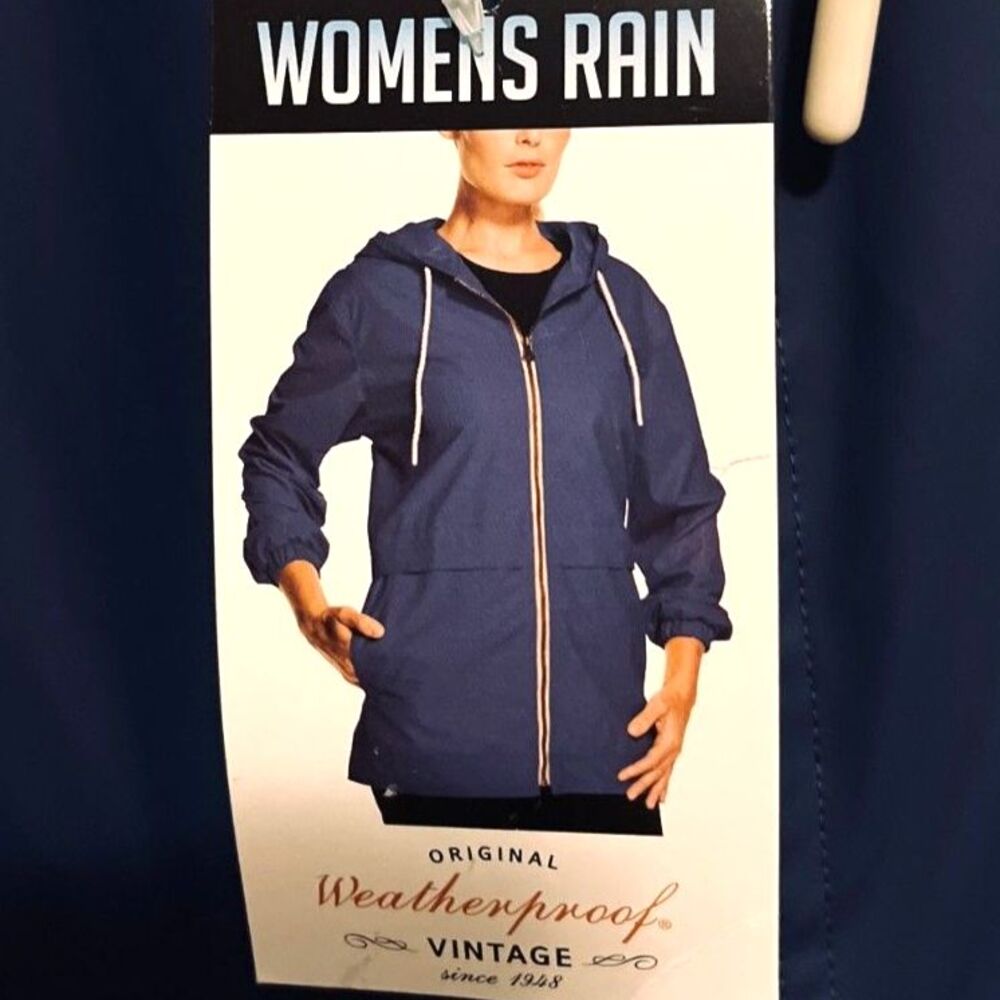 Weatherproof Vintage Women's Navy Hooded Rain jacket SZ L NEW